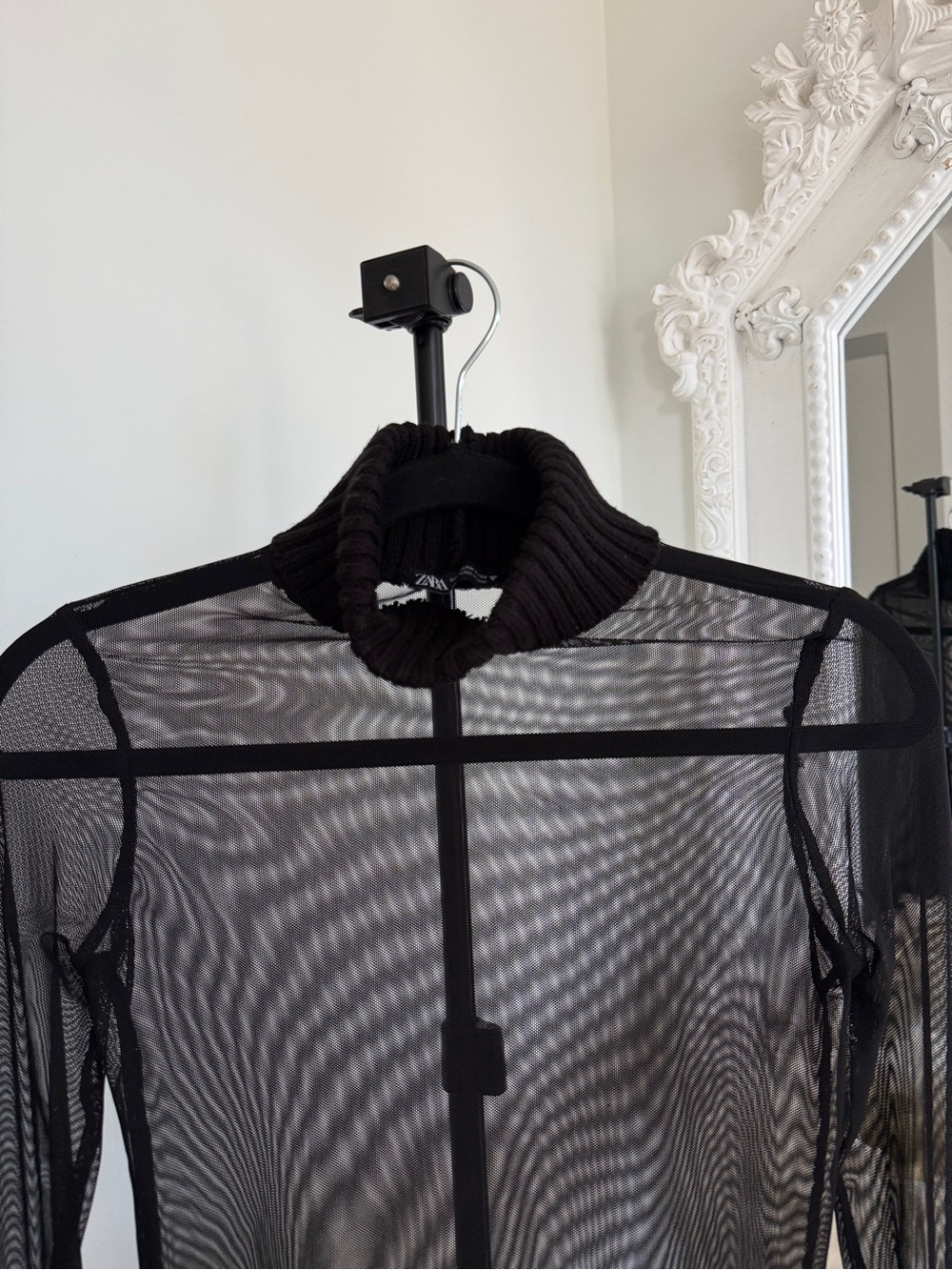 Zara Black Sheer Mesh Turtleneck Long-Sleeve Top - Picture 7 of 13